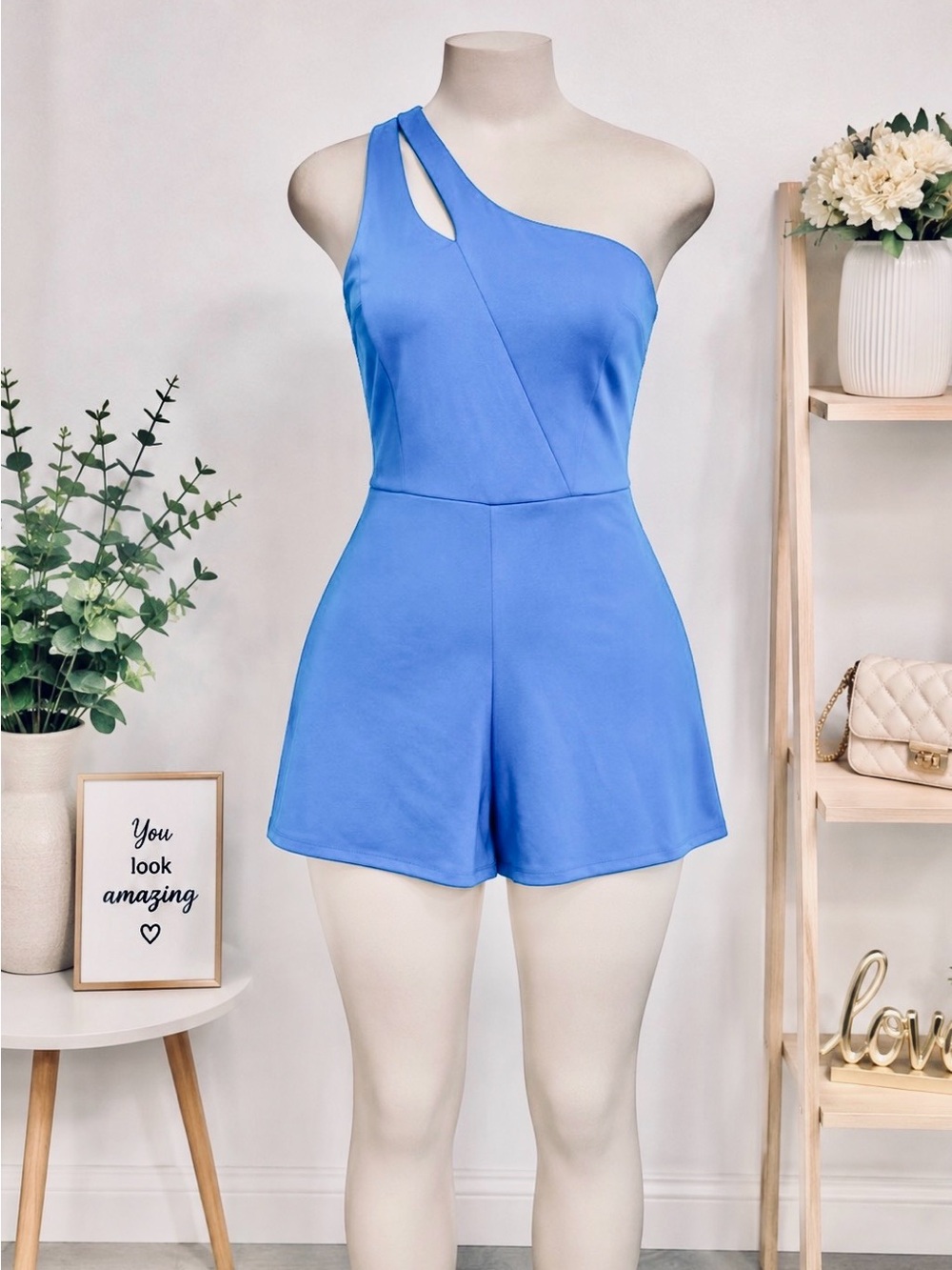 Crystal Doll One-Shoulder Periwinkle Romper